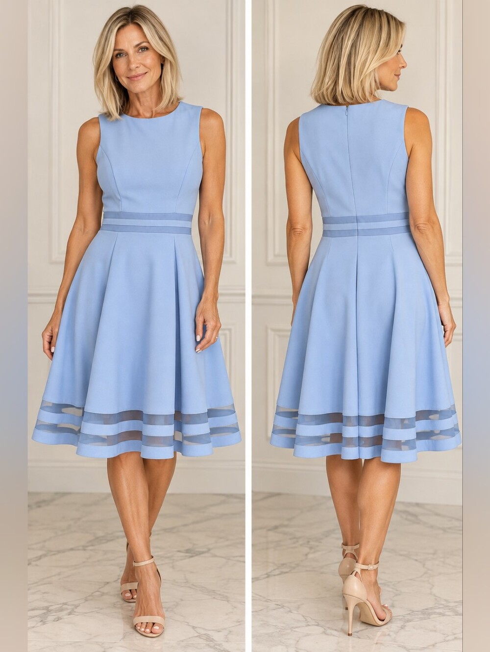 Calvin Klein Light Blue Sleeveless Fit-and-Flare Midi Dress